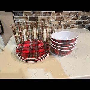Christmas Plates and Glass Set